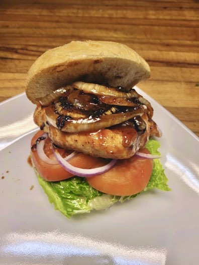 Chicken burger with fries
